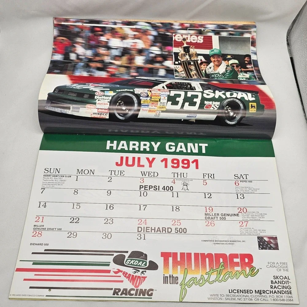 1991 Stock Car Racing Calendar Wallace Irvan Petty Bondine Marlin Allison Jarret